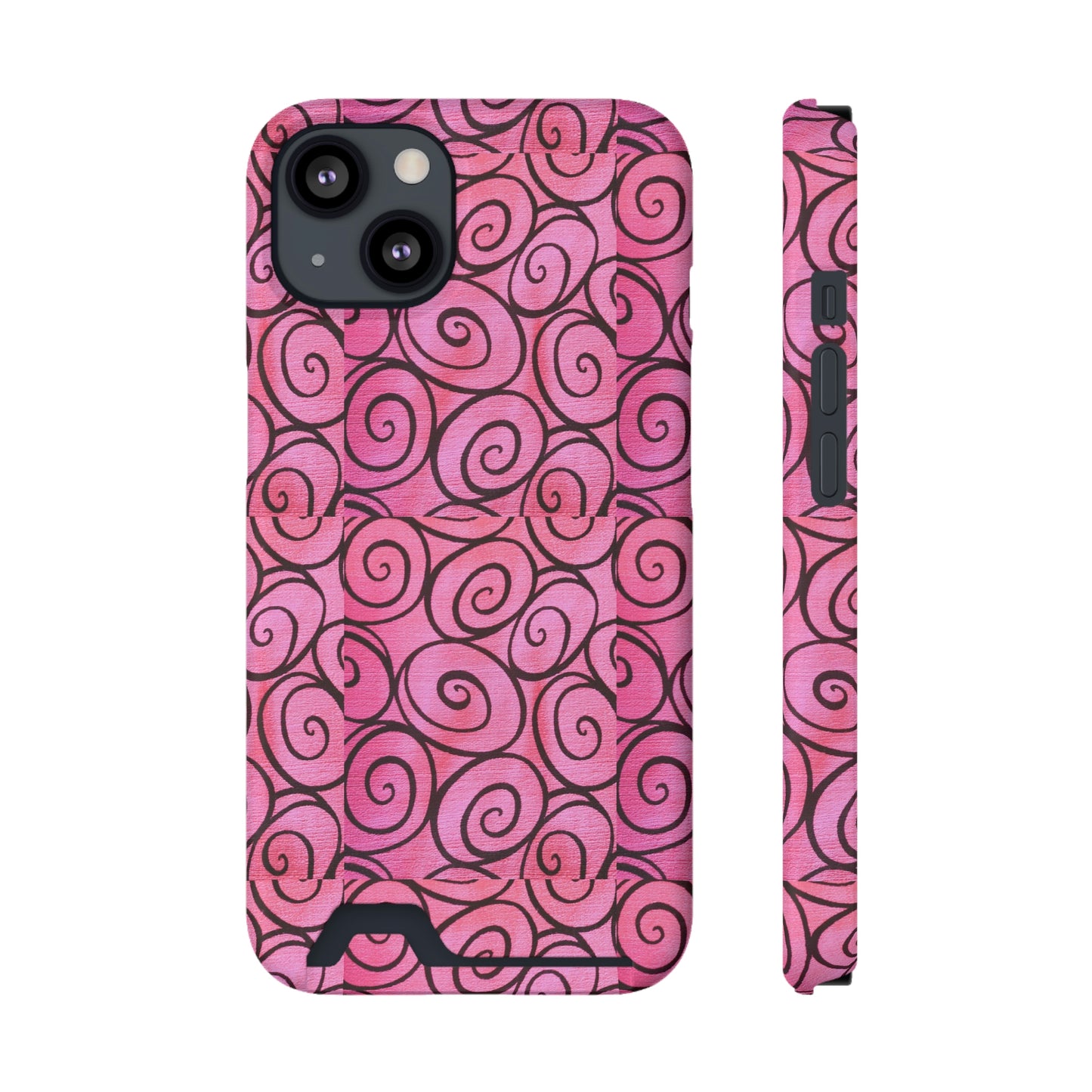 Pink Swirl Phone Case With Card Holder