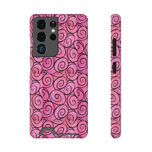 Pink Swirl Phone Case With Card Holder