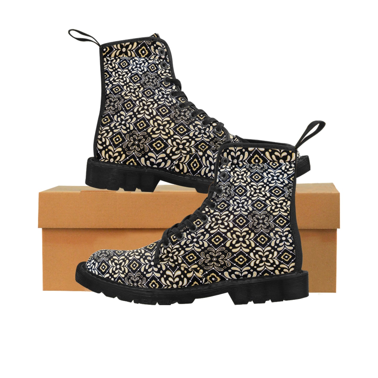 Black Floral Men's Canvas Boots