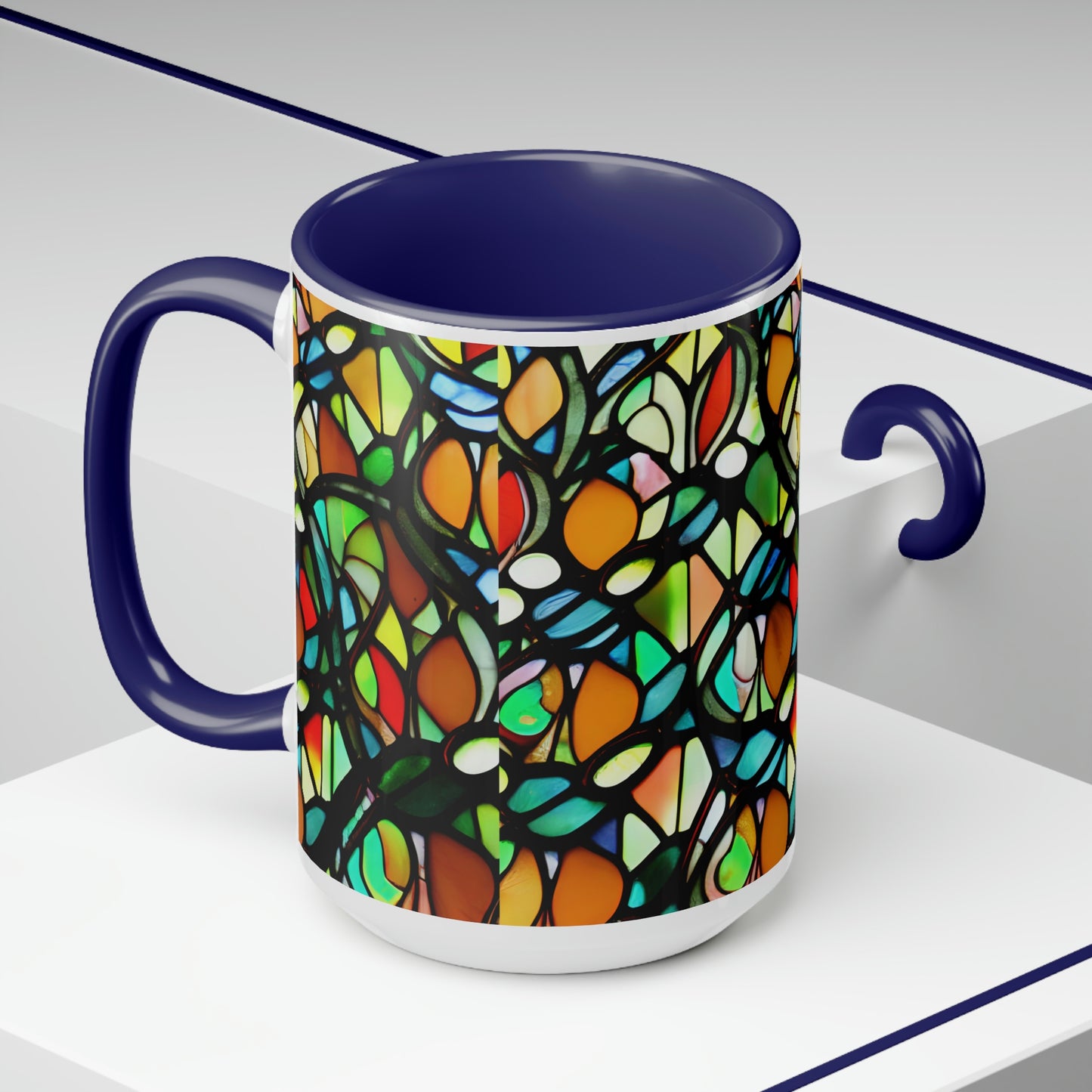 Mosaic Two-Tone Coffee Mugs, 15oz