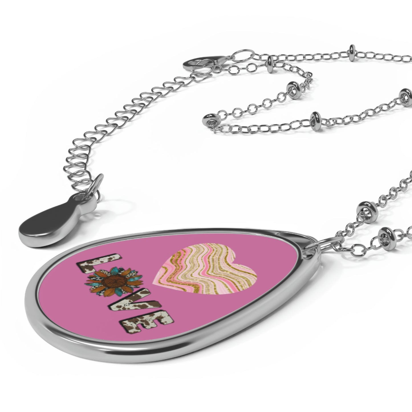 Pink Heart Oval Necklace