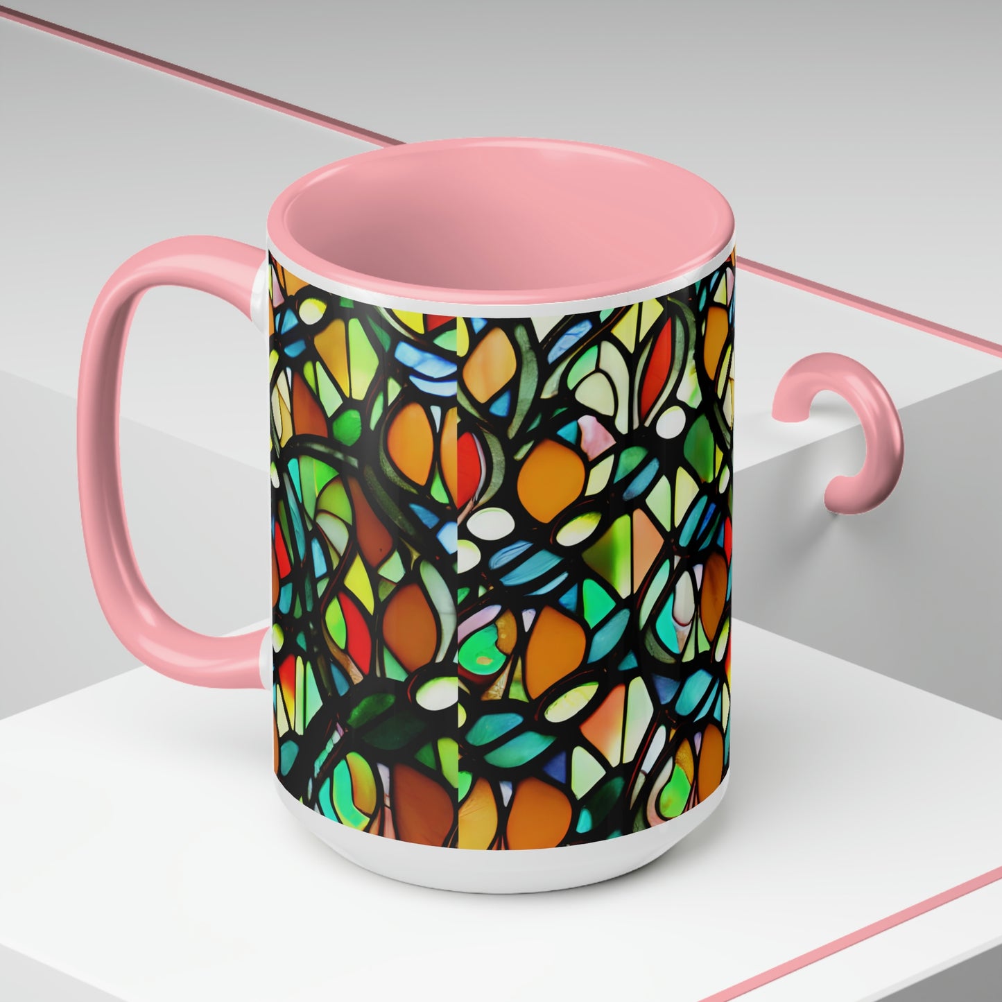 Mosaic Two-Tone Coffee Mugs, 15oz