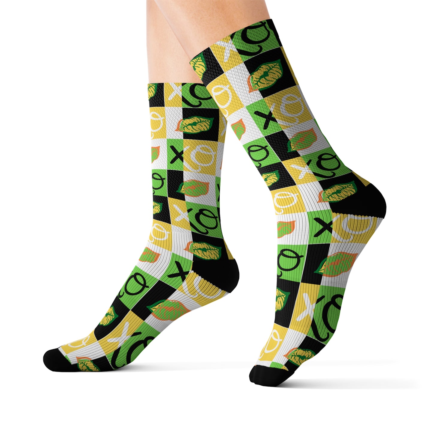 Hugs and Kisses green Sublimation Socks