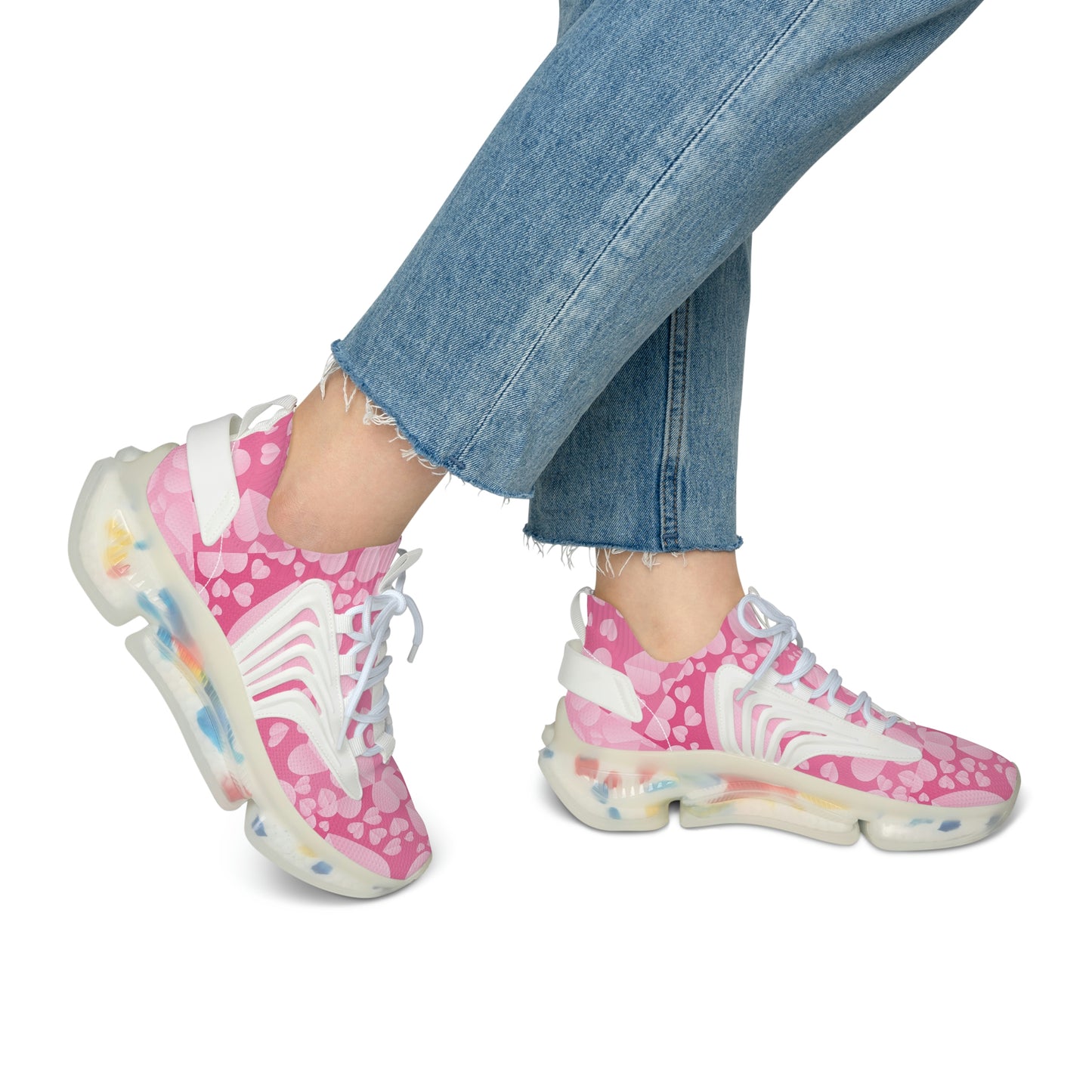 Light Pink Hearts Women's Mesh Sneakers