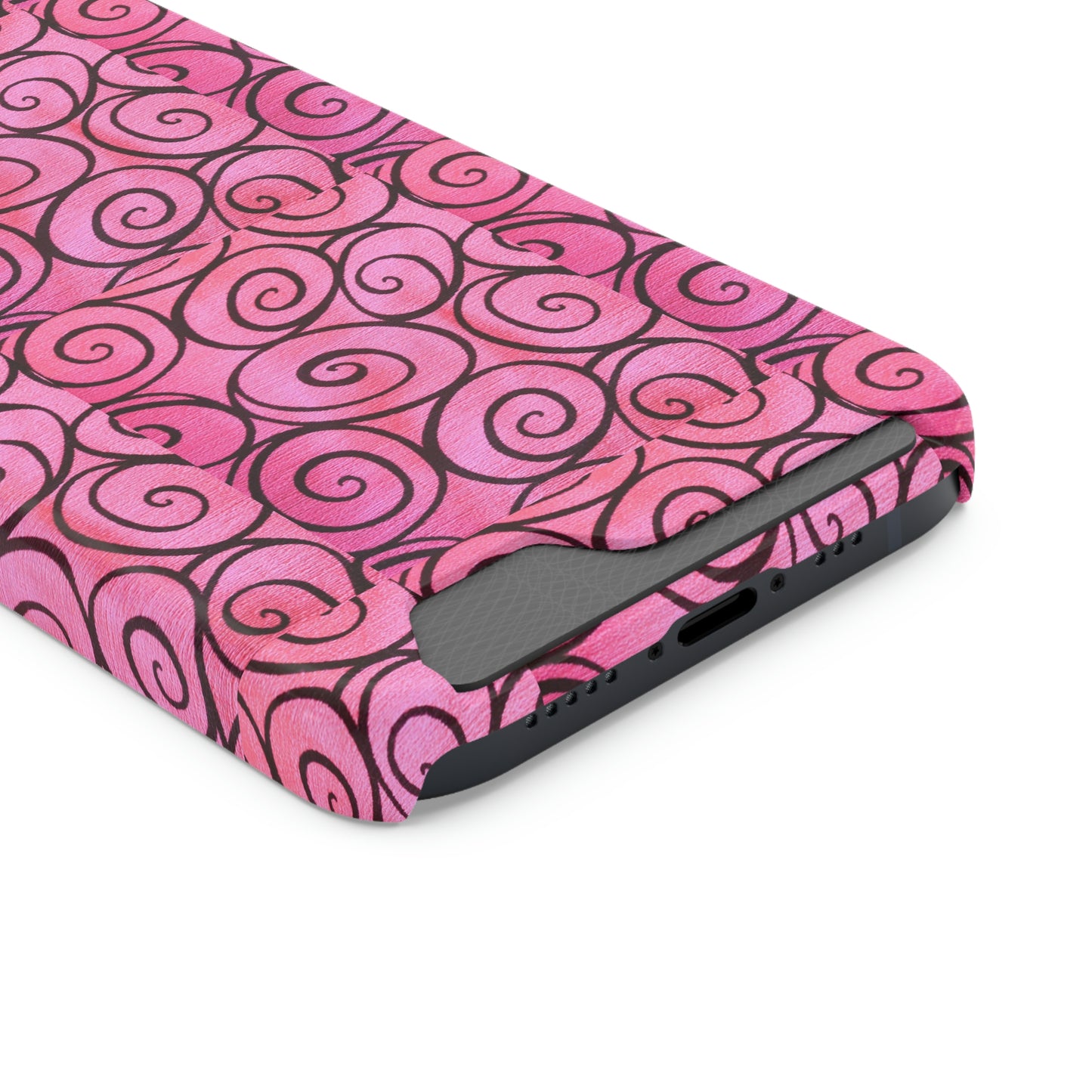 Pink Swirl Phone Case With Card Holder