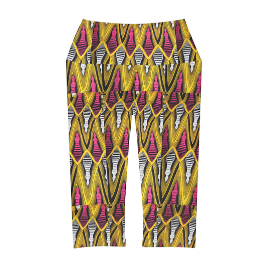 Yellow African Yoga Capri Leggings