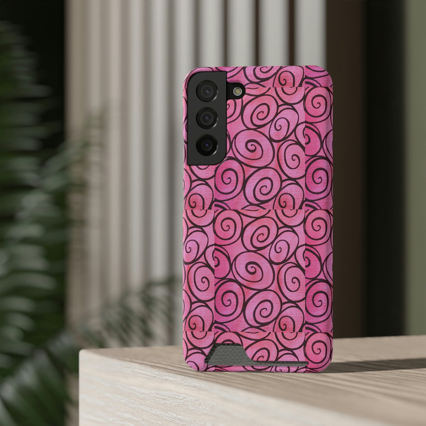 Pink Swirl Phone Case With Card Holder