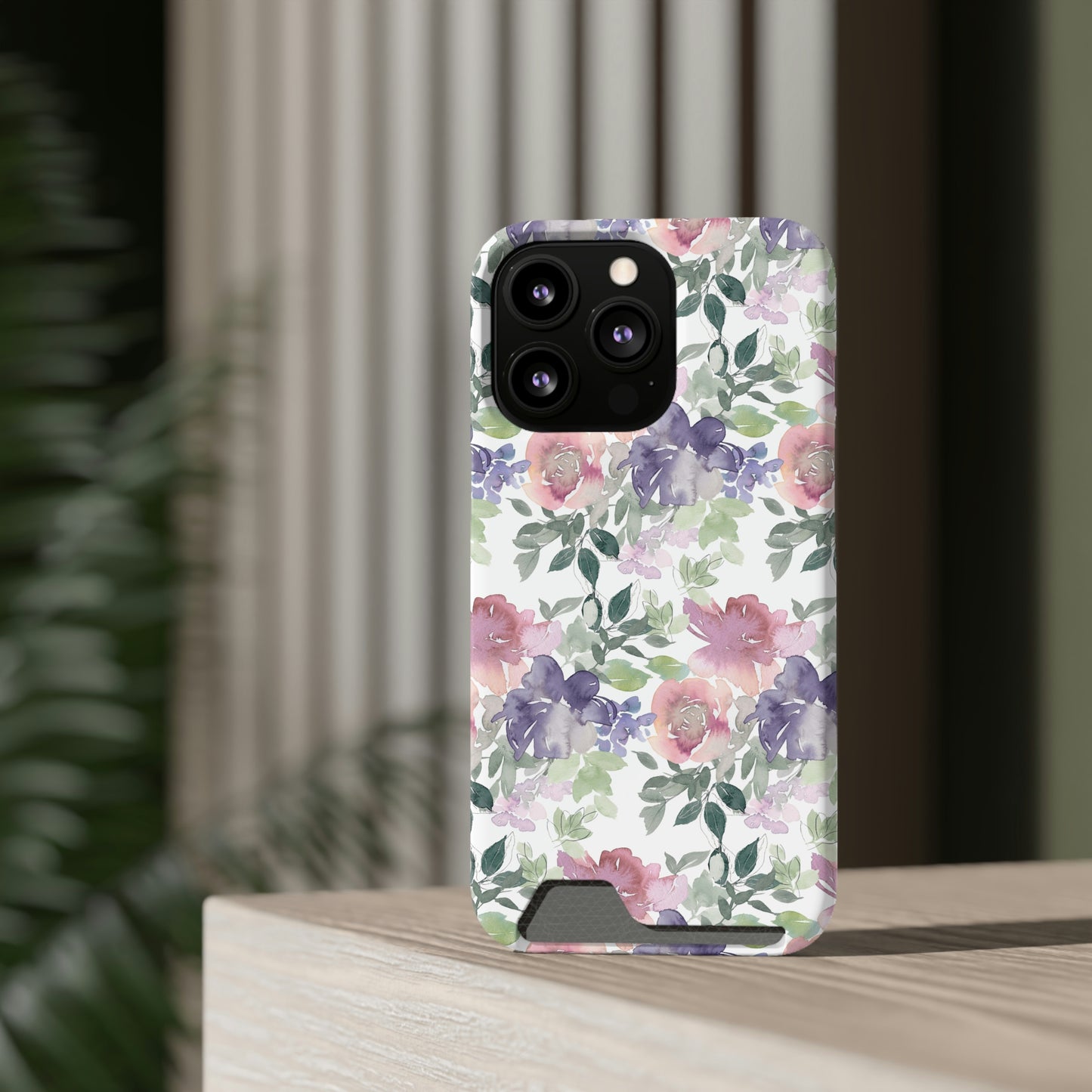 Purple Flower Phone Case With Card Holder