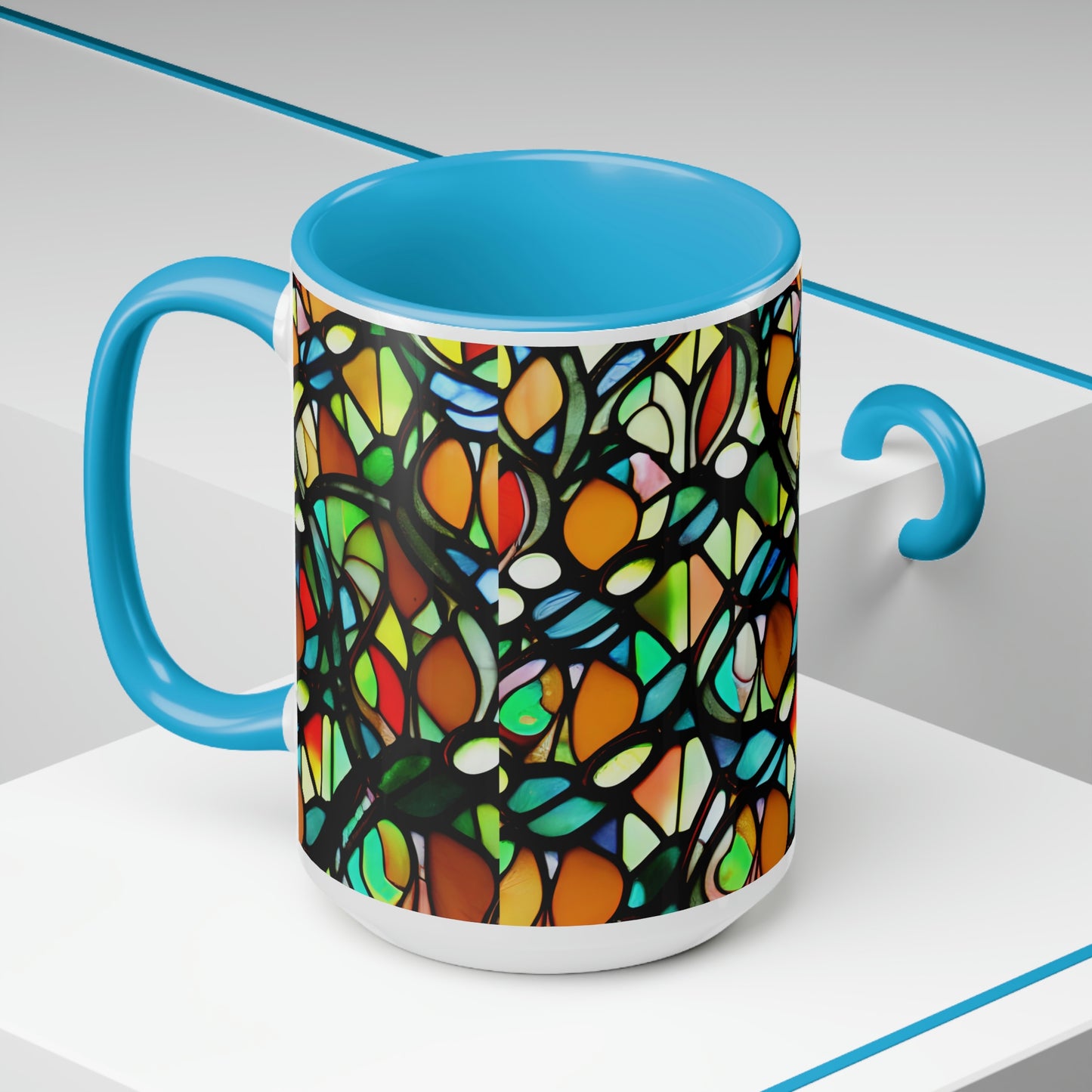 Mosaic Two-Tone Coffee Mugs, 15oz