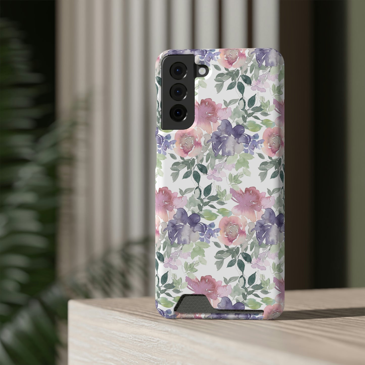 Purple Flower Phone Case With Card Holder