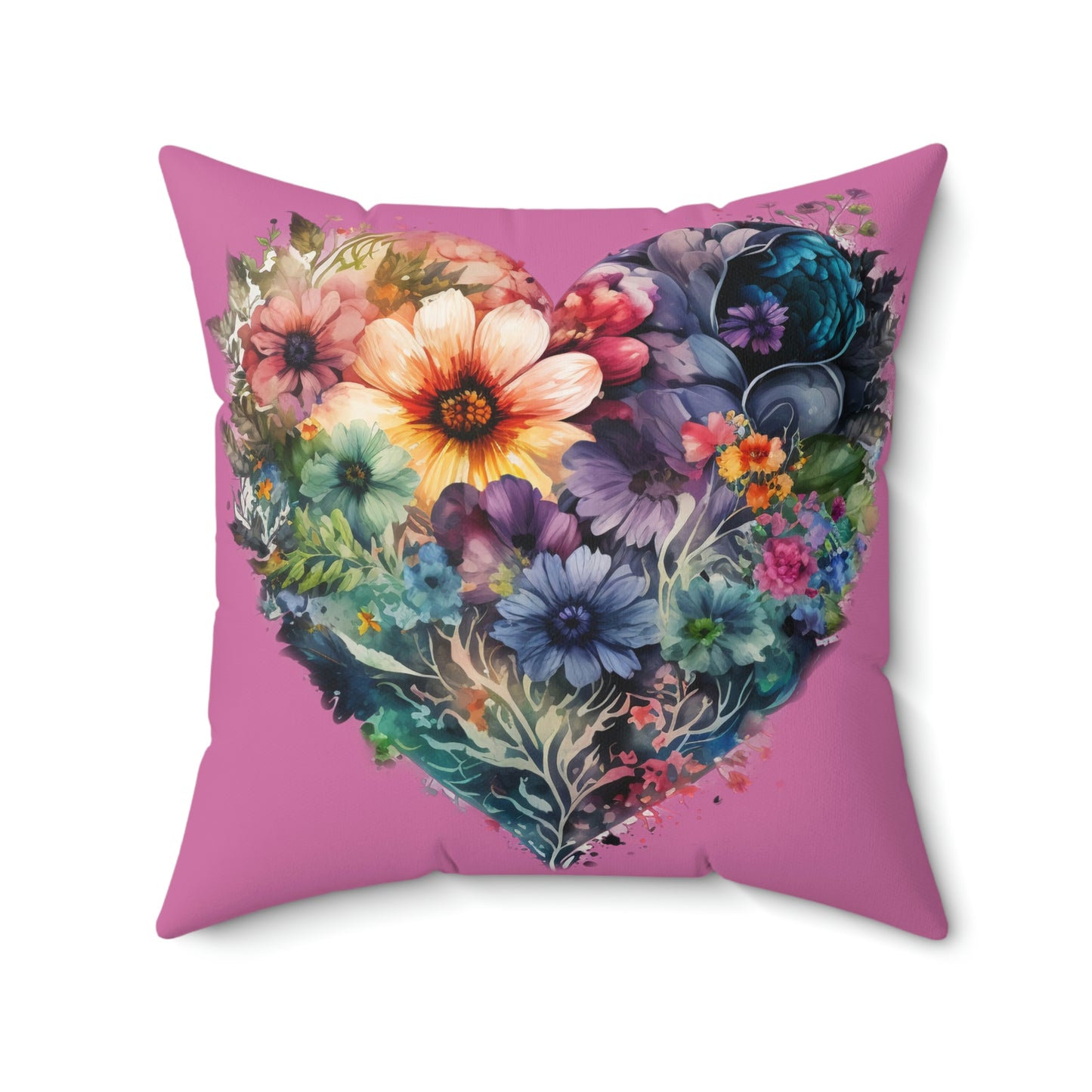 Heart Floral Spun Polyester Square Pillow