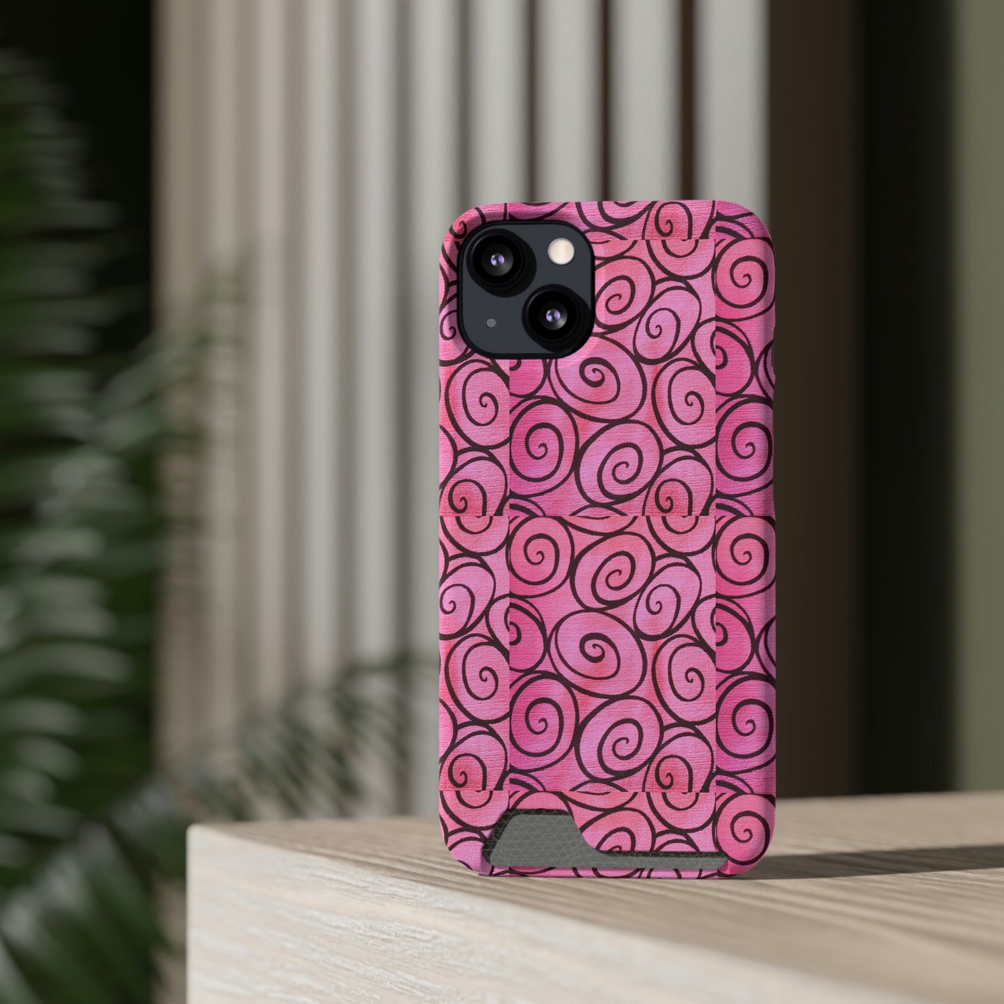 Pink Swirl Phone Case With Card Holder