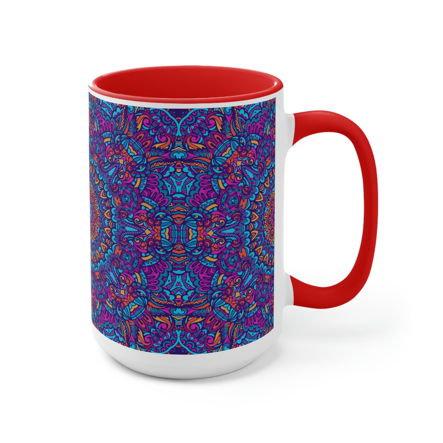 Blue Mandala Two-Tone Coffee Mugs, 15oz