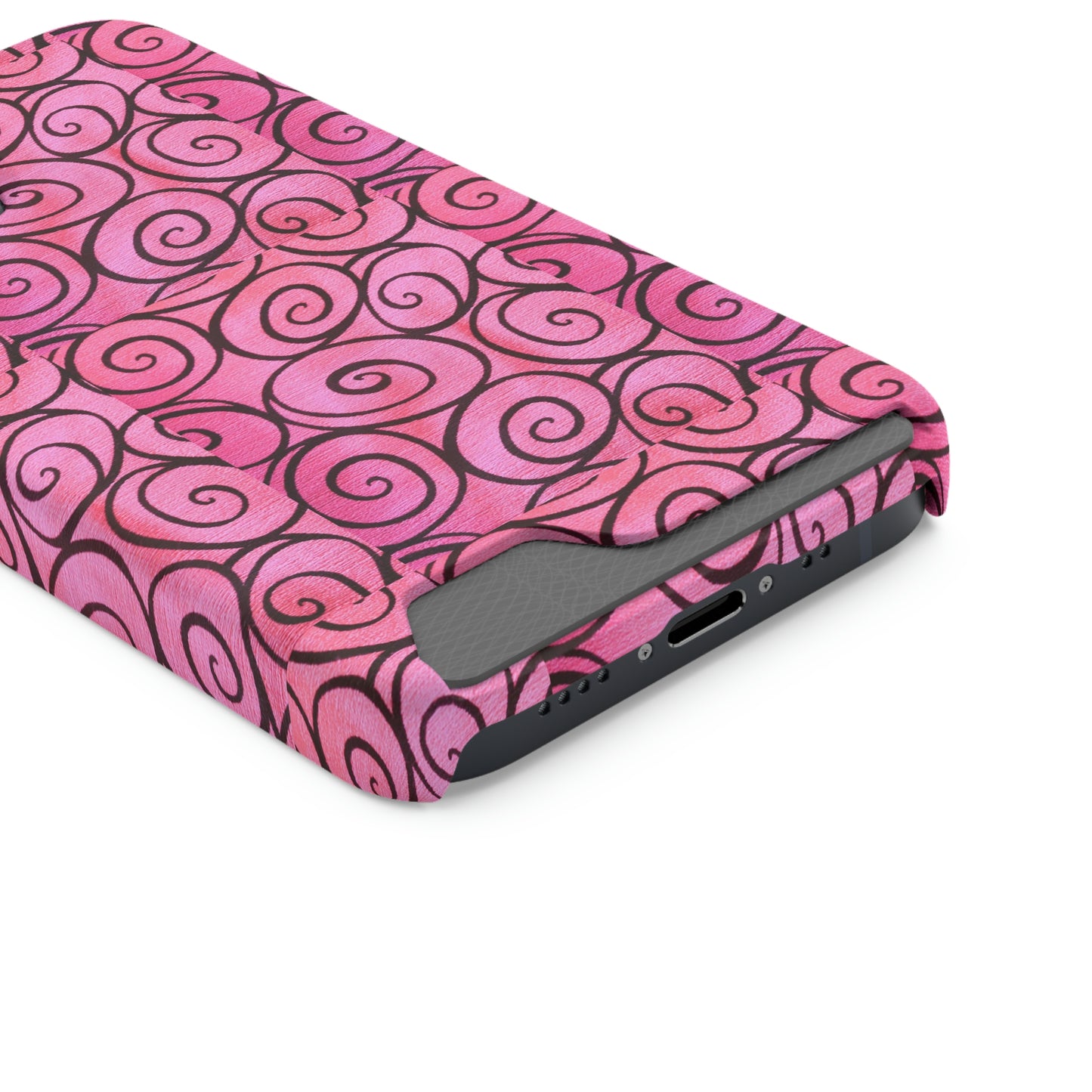 Pink Swirl Phone Case With Card Holder