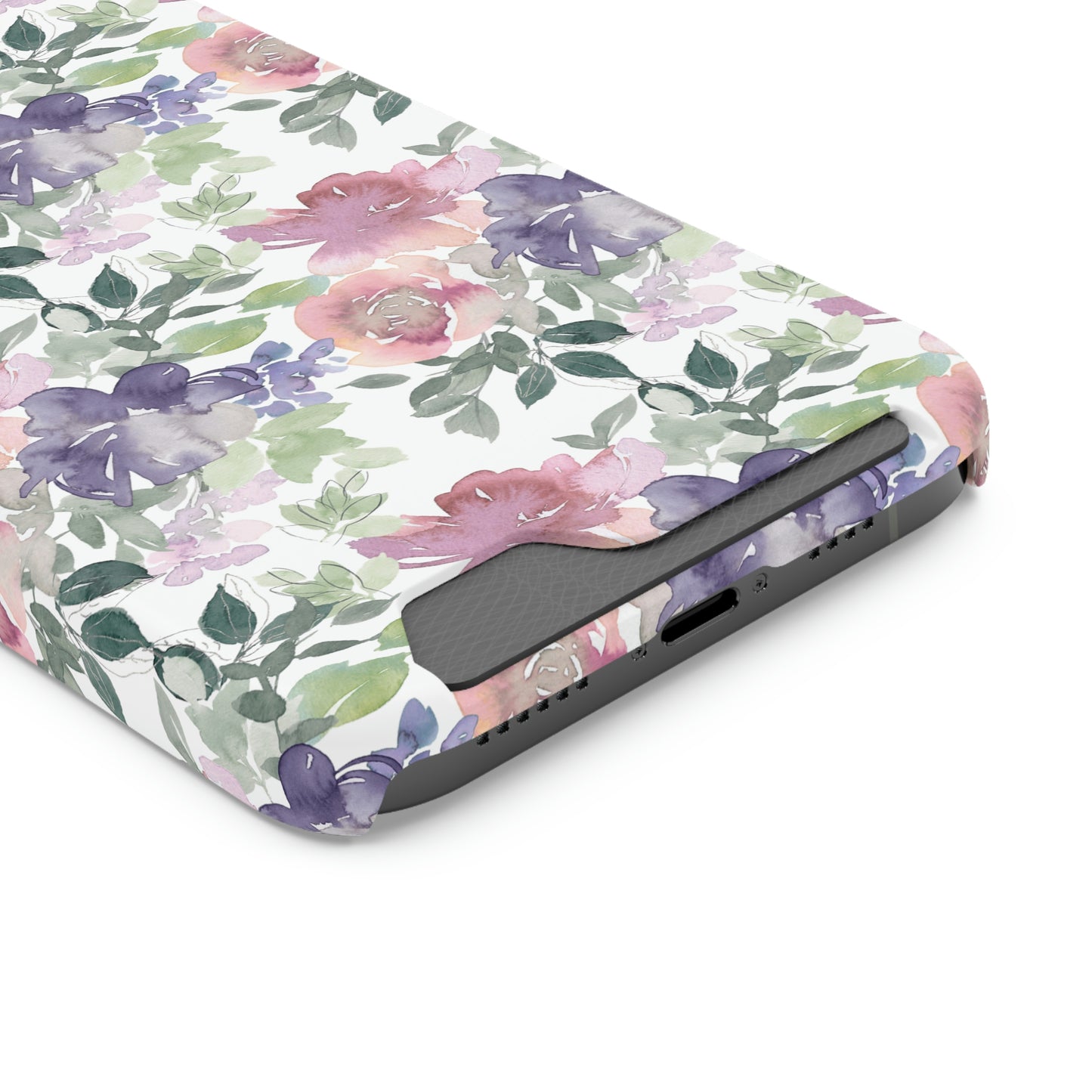 Purple Flower Phone Case With Card Holder