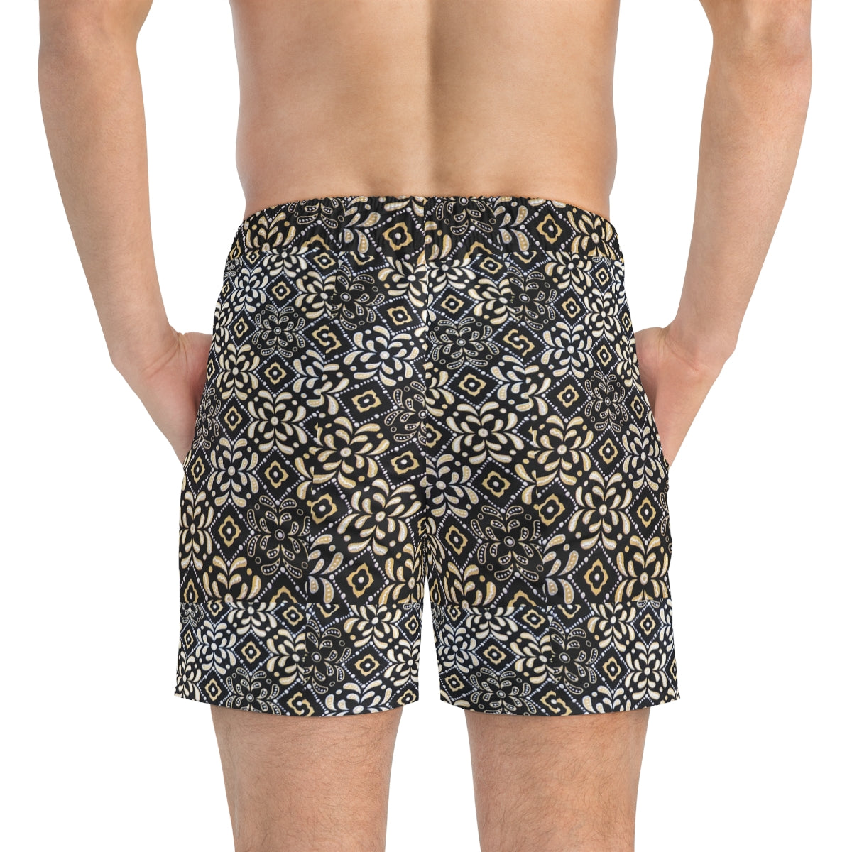 Black Floral Swim Trunks