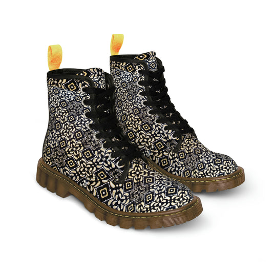 Black Floral Men's Canvas Boots