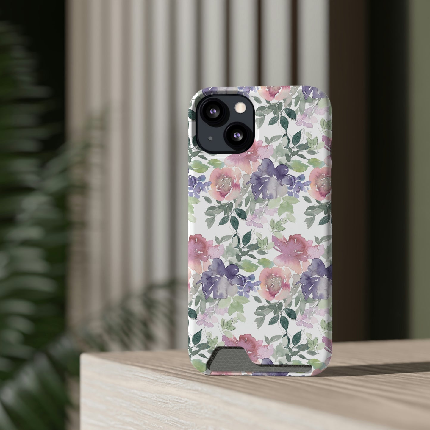 Purple Flower Phone Case With Card Holder