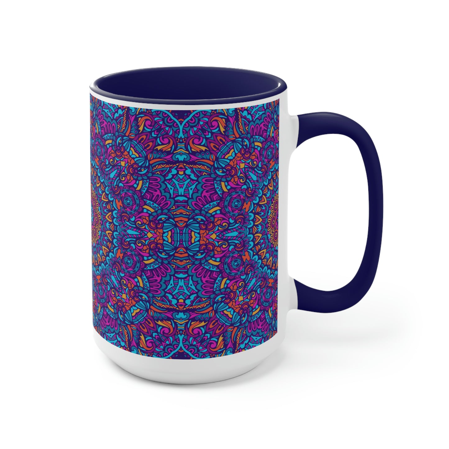 Blue Mandala Two-Tone Coffee Mugs, 15oz