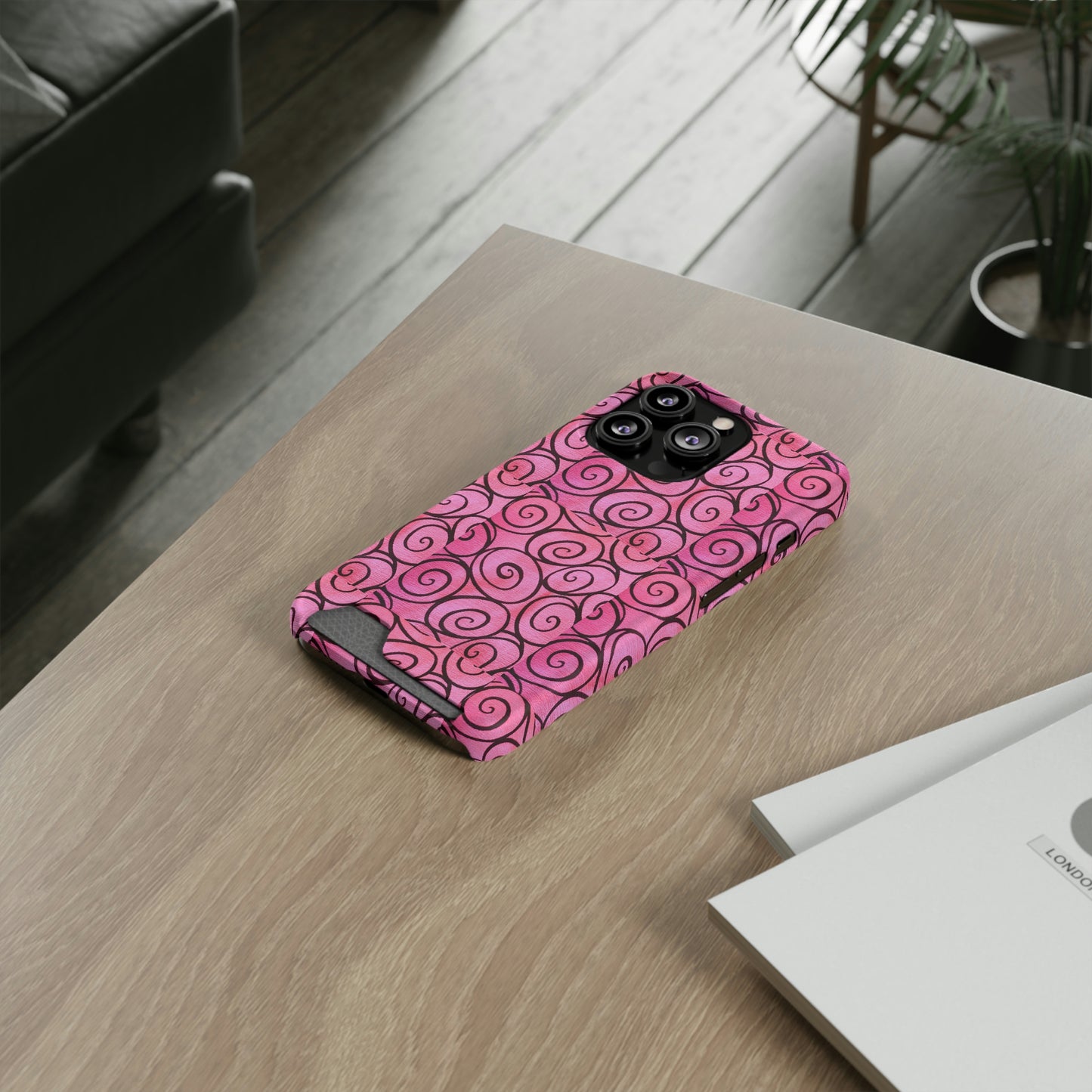 Pink Swirl Phone Case With Card Holder