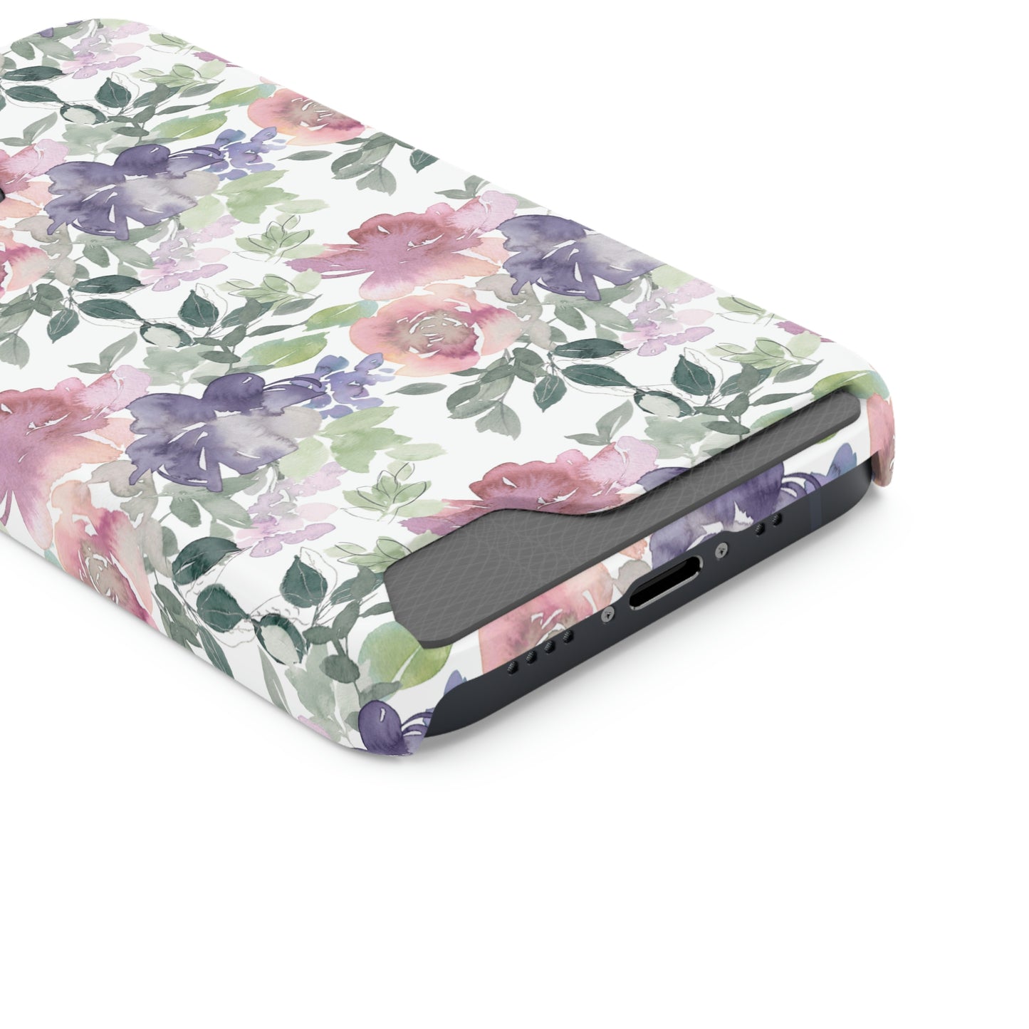 Purple Flower Phone Case With Card Holder