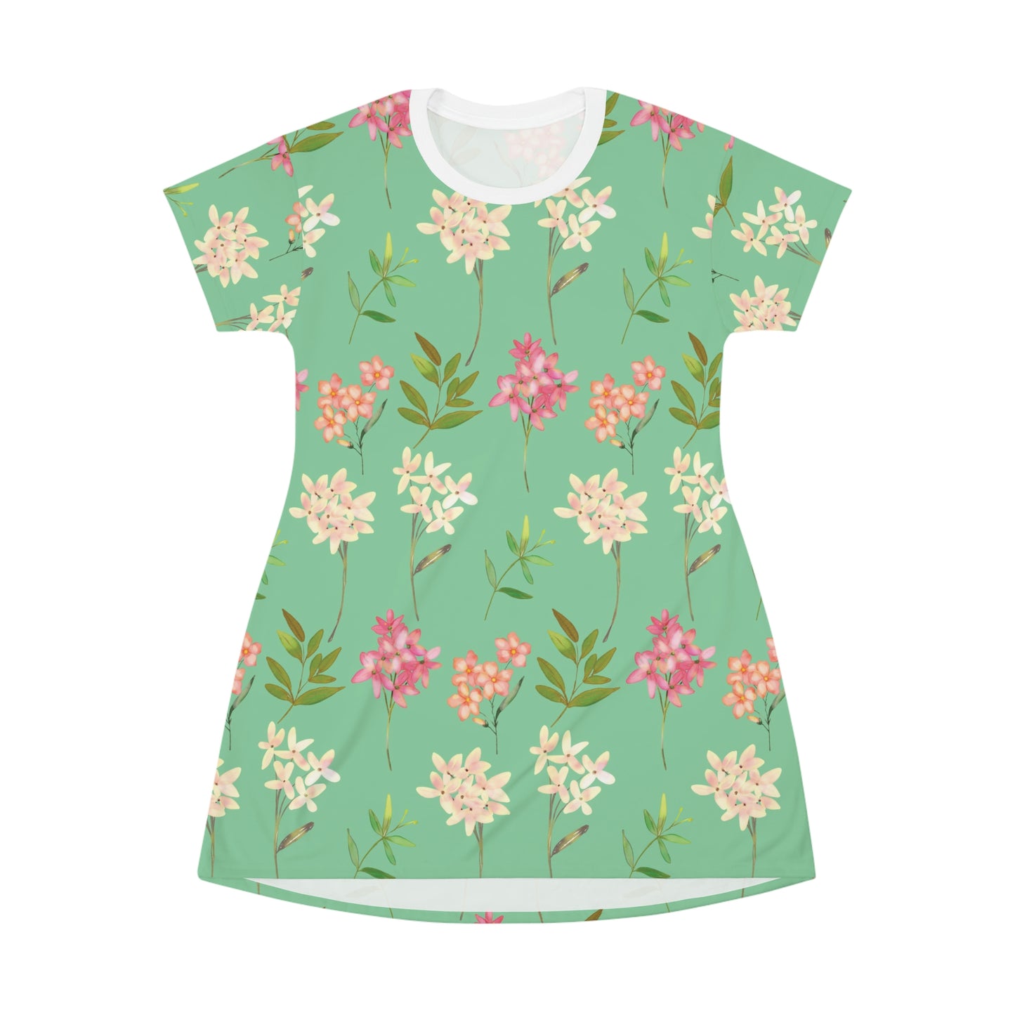 Green Flower All Over Print T-Shirt Dress