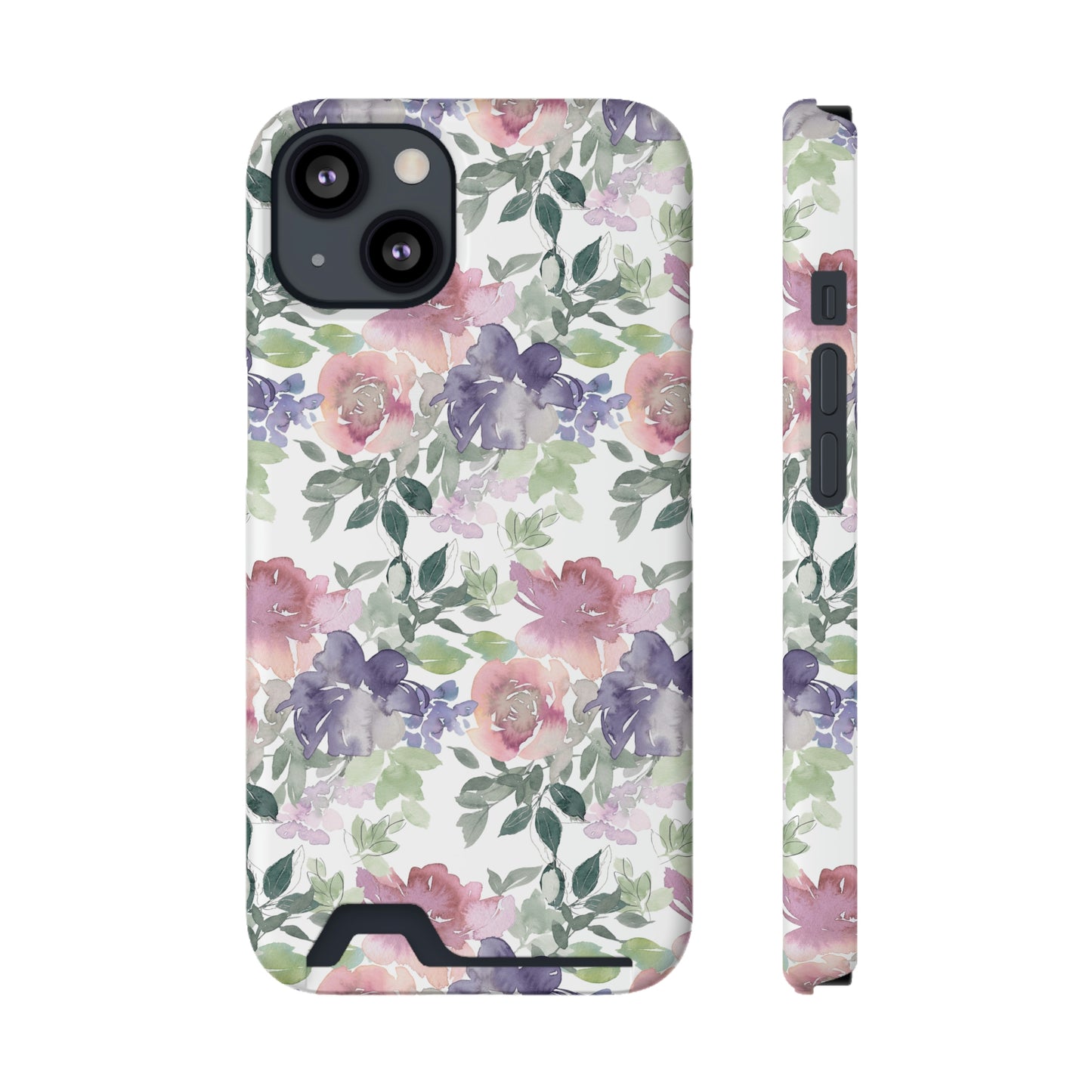 Purple Flower Phone Case With Card Holder