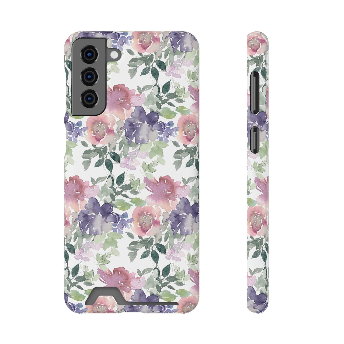 Purple Flower Phone Case With Card Holder