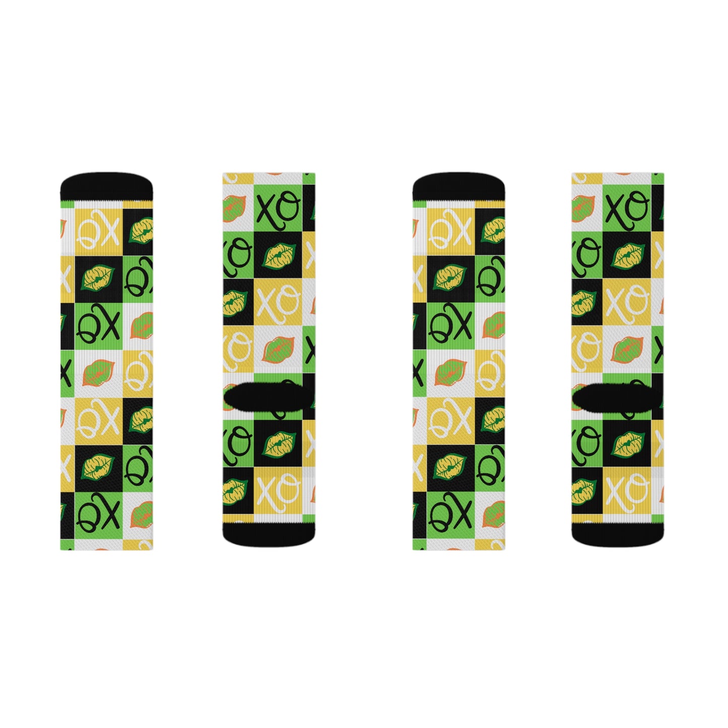 Hugs and Kisses green Sublimation Socks