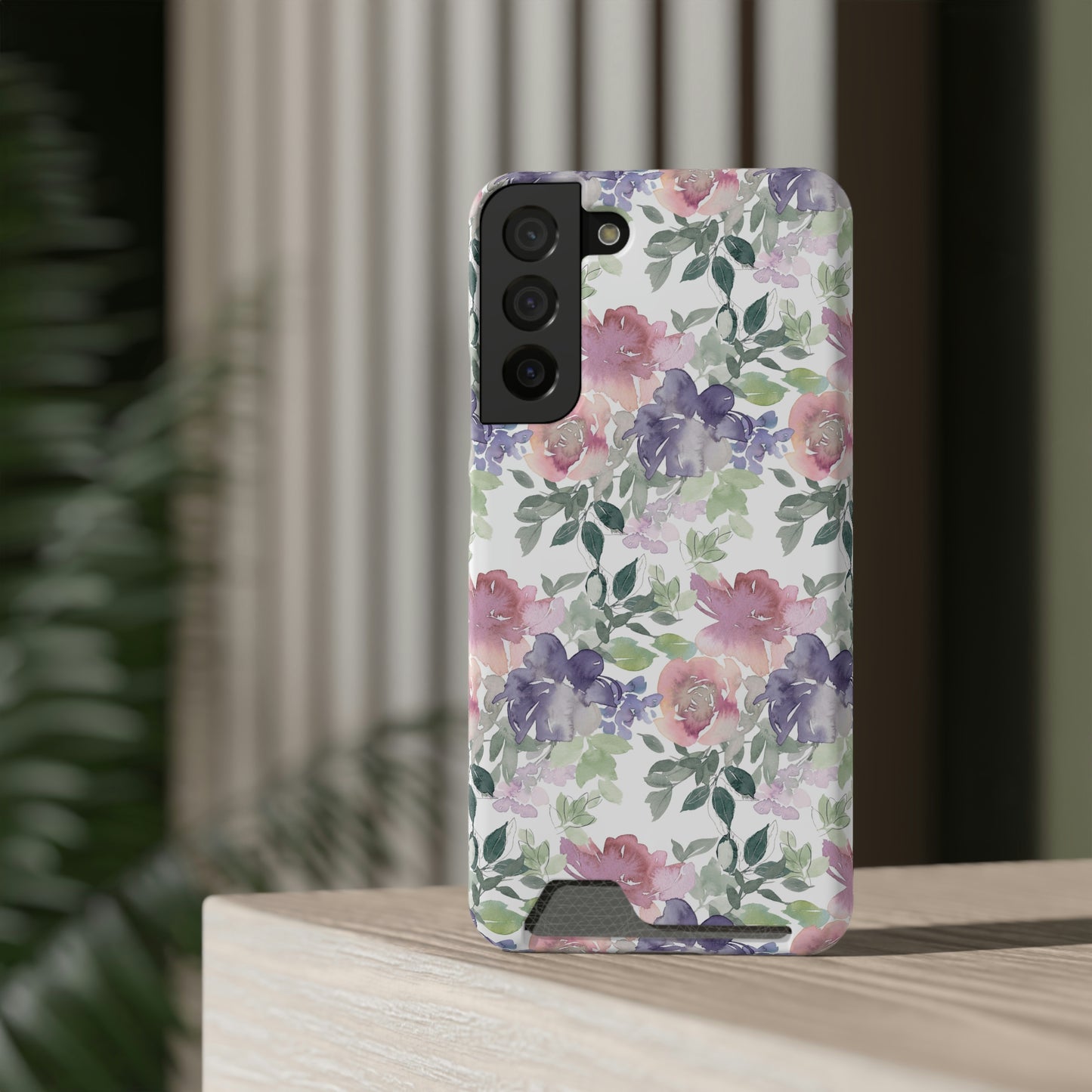 Purple Flower Phone Case With Card Holder