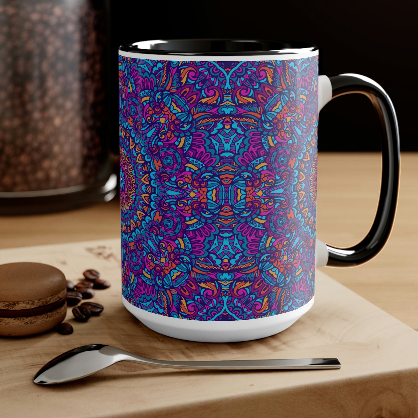 Blue Mandala Two-Tone Coffee Mugs, 15oz