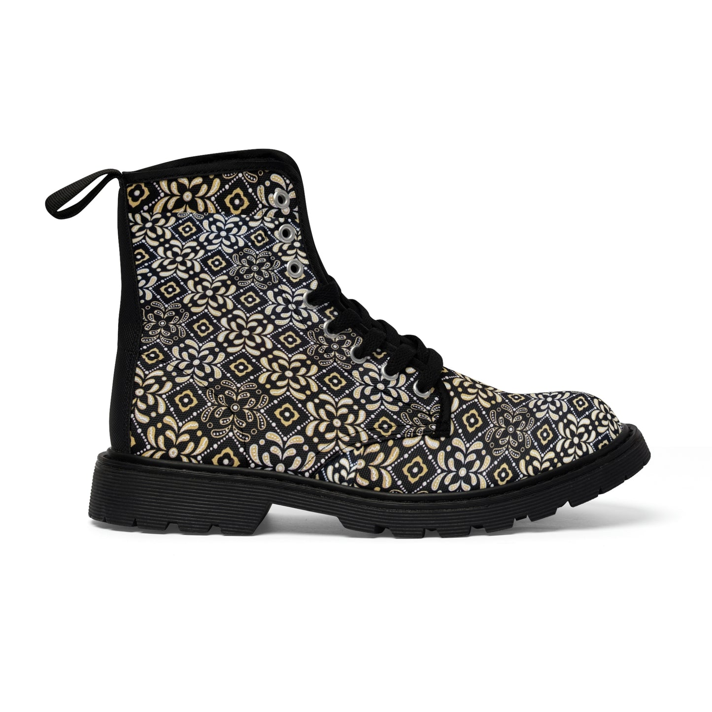 Black Floral Men's Canvas Boots