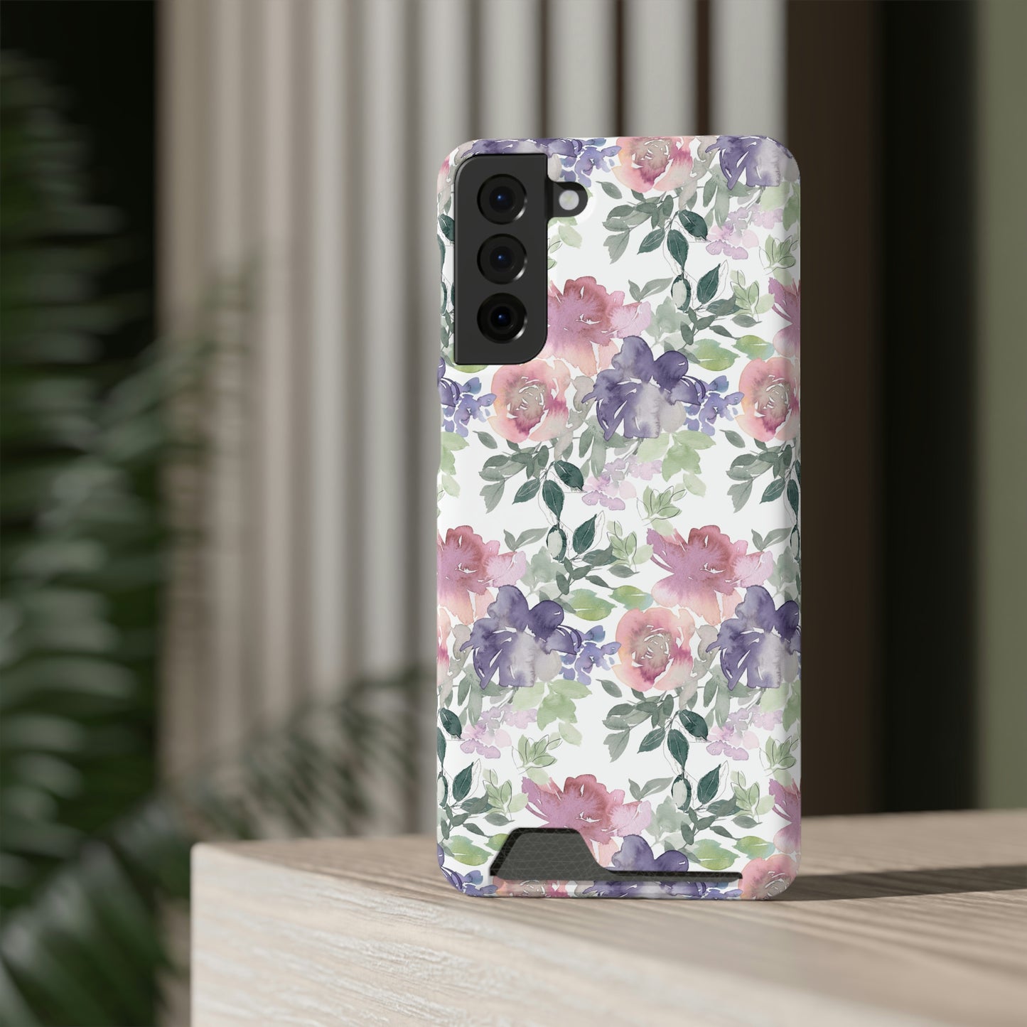 Purple Flower Phone Case With Card Holder