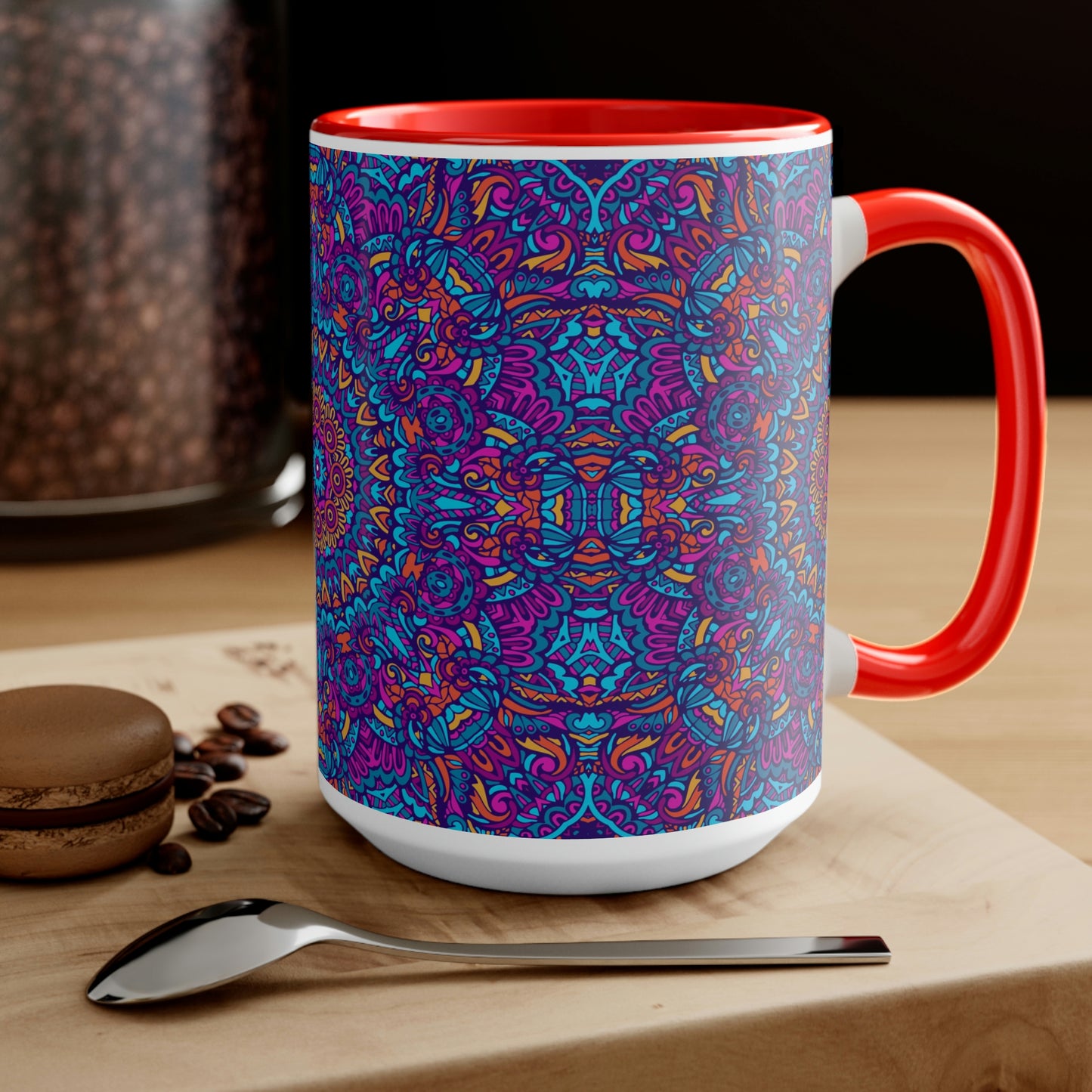 Blue Mandala Two-Tone Coffee Mugs, 15oz