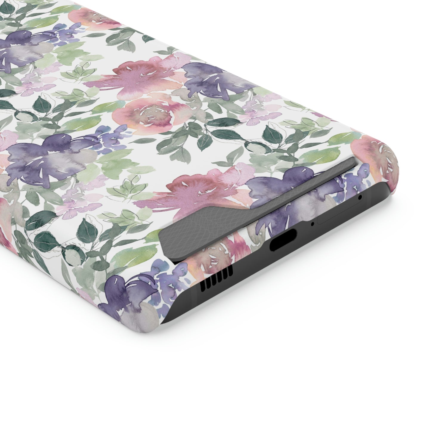 Purple Flower Phone Case With Card Holder