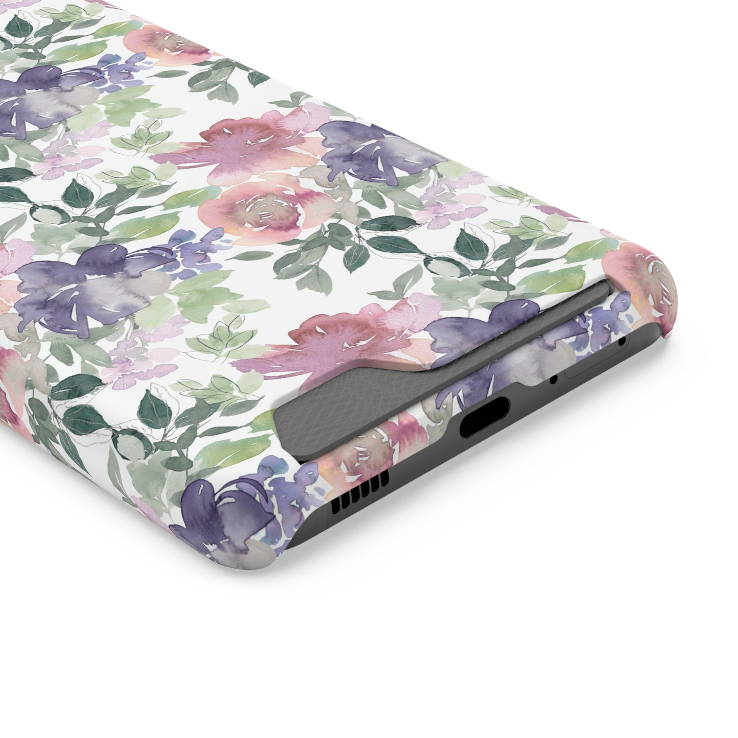 Purple Flower Phone Case With Card Holder