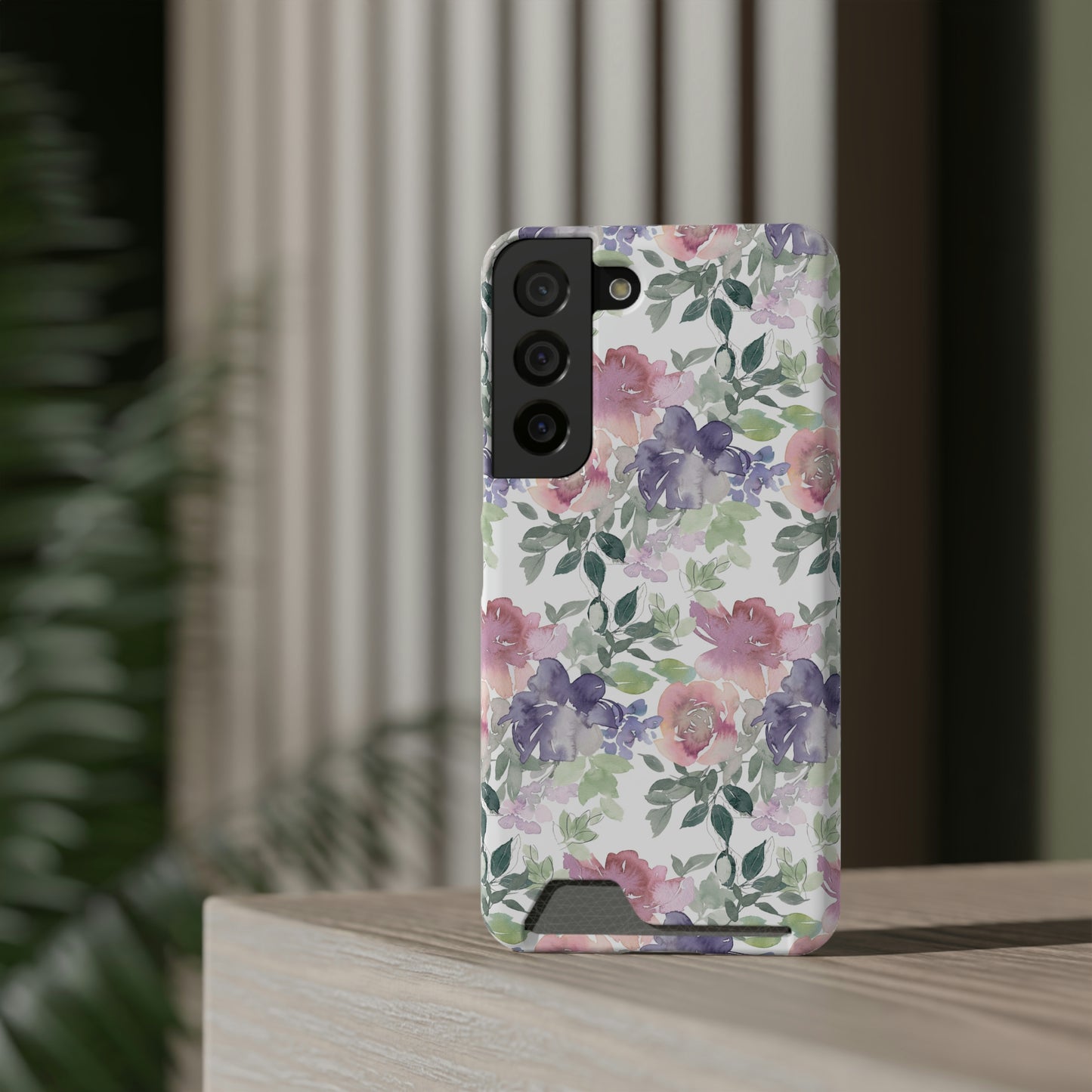 Purple Flower Phone Case With Card Holder