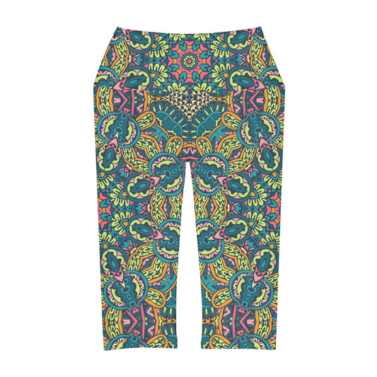 Mandala Green Yoga Capri Leggings