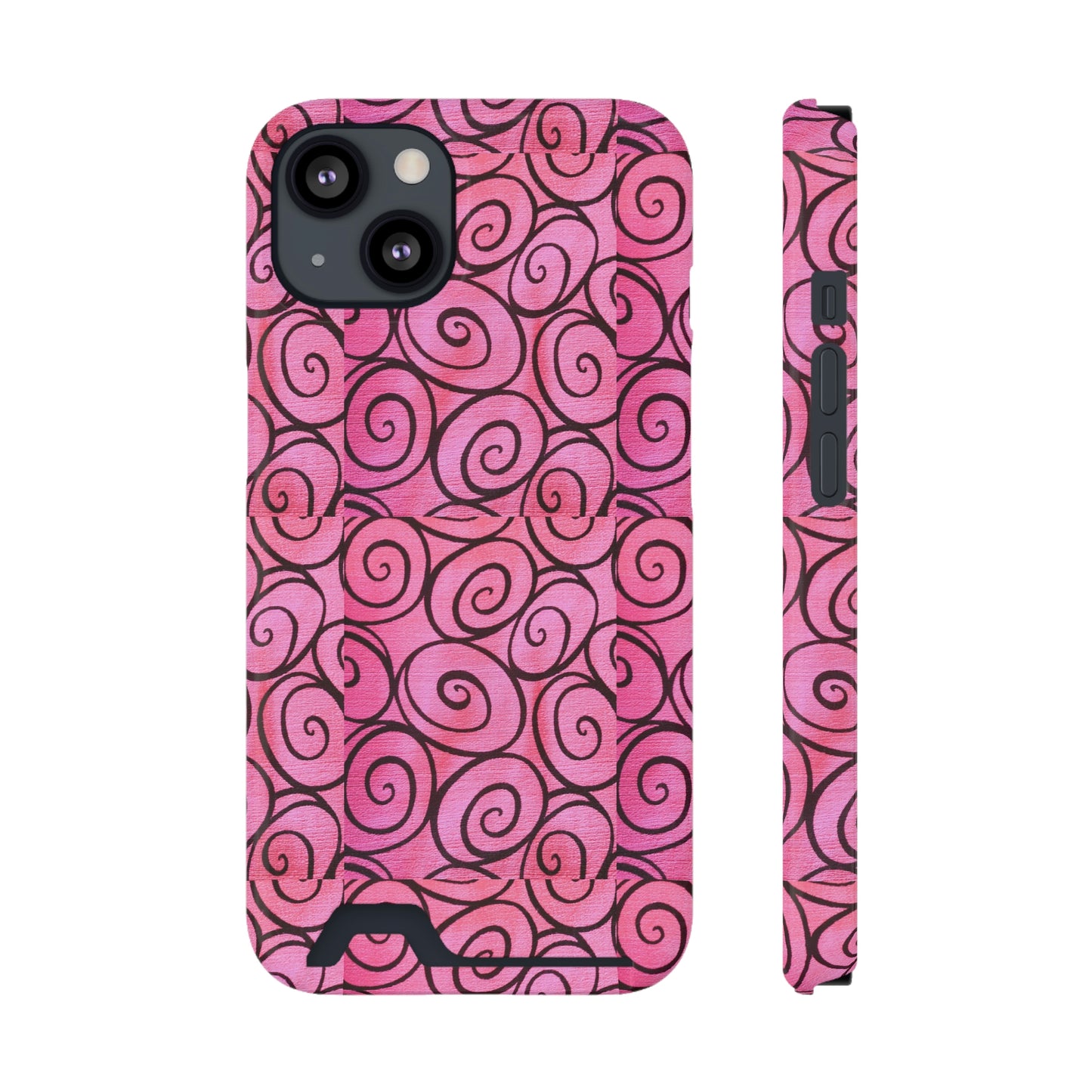 Pink Swirl Phone Case With Card Holder