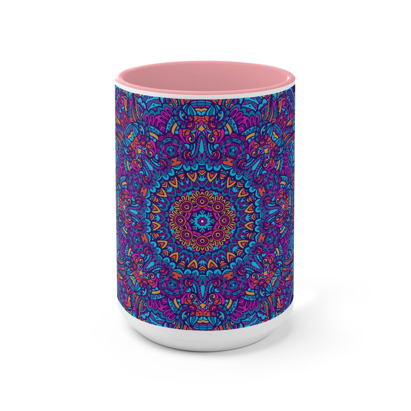 Blue Mandala Two-Tone Coffee Mugs, 15oz