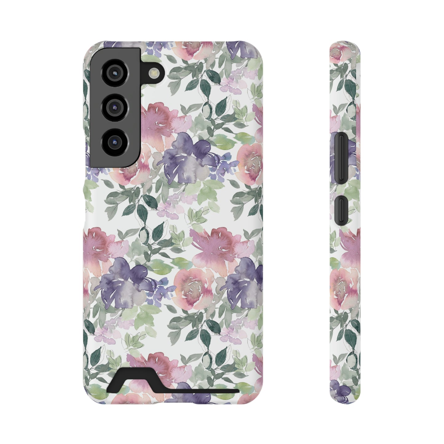 Purple Flower Phone Case With Card Holder