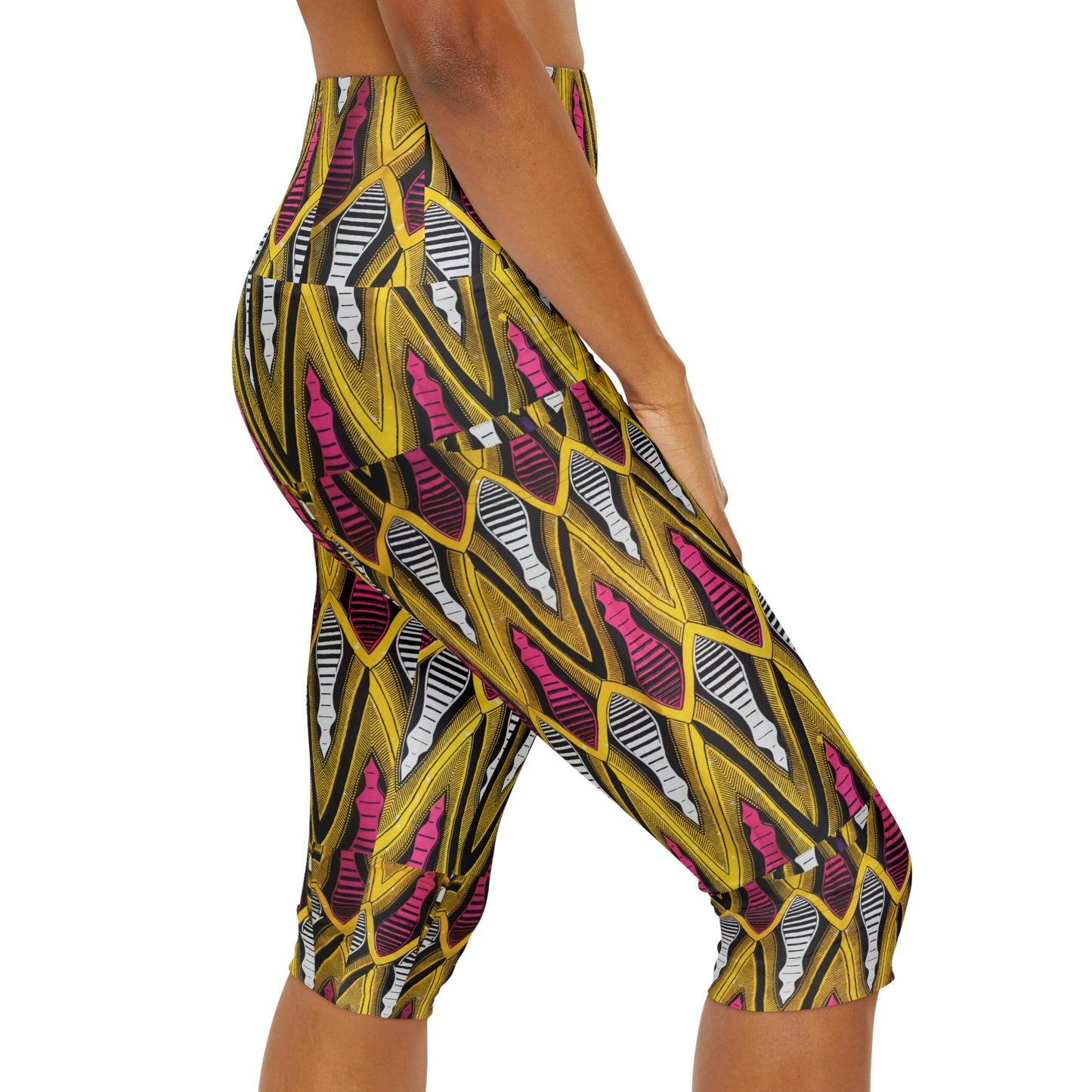 Yellow African Yoga Capri Leggings