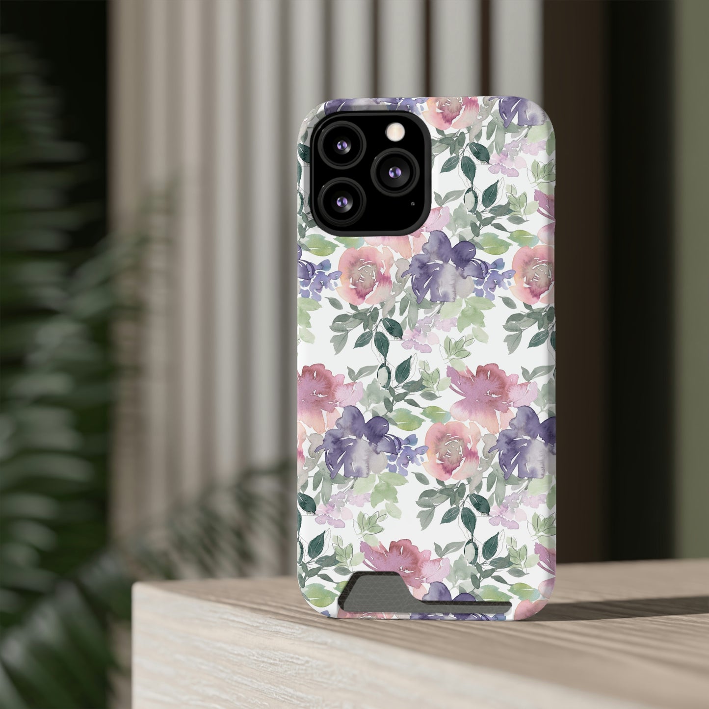 Purple Flower Phone Case With Card Holder