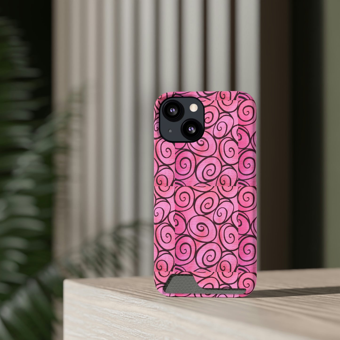 Pink Swirl Phone Case With Card Holder