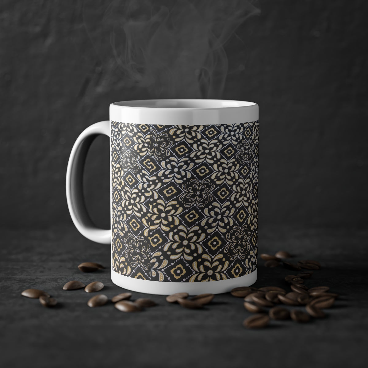 Black Floral Standard Mug, 11oz