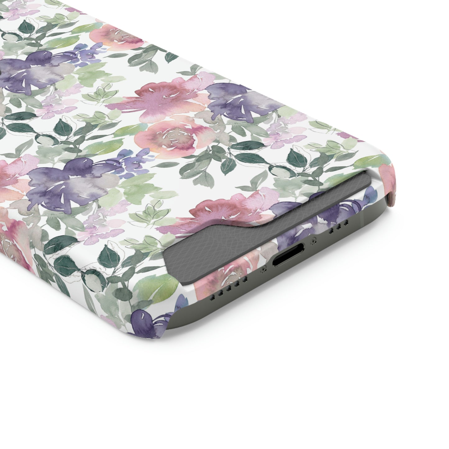 Purple Flower Phone Case With Card Holder