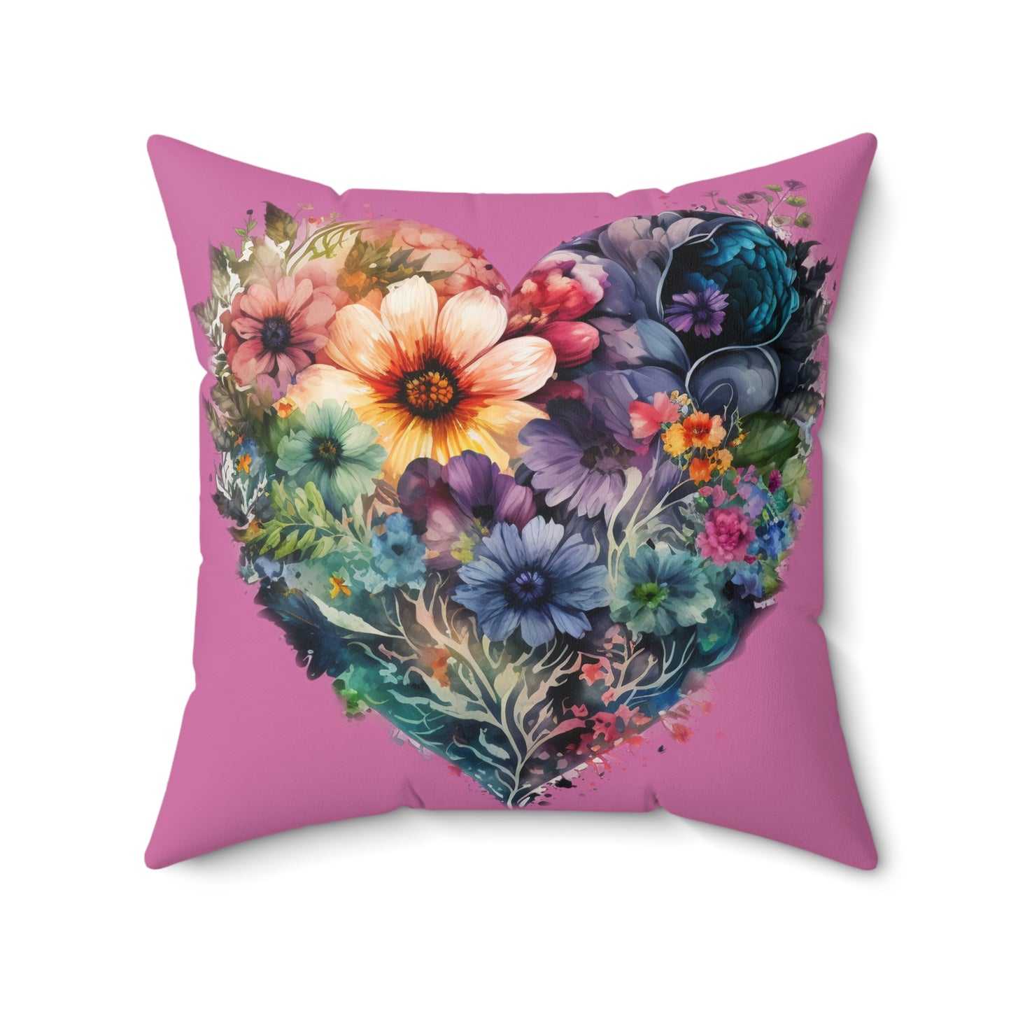 Heart Floral Spun Polyester Square Pillow