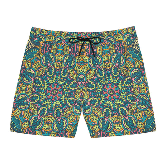 Mandala Green Men's Mid-Length Swim Shorts