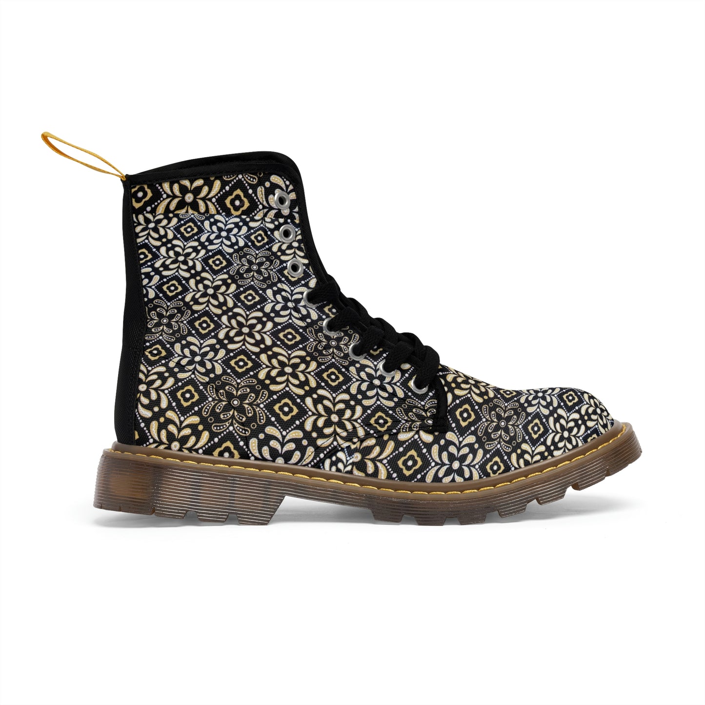 Black Floral Men's Canvas Boots