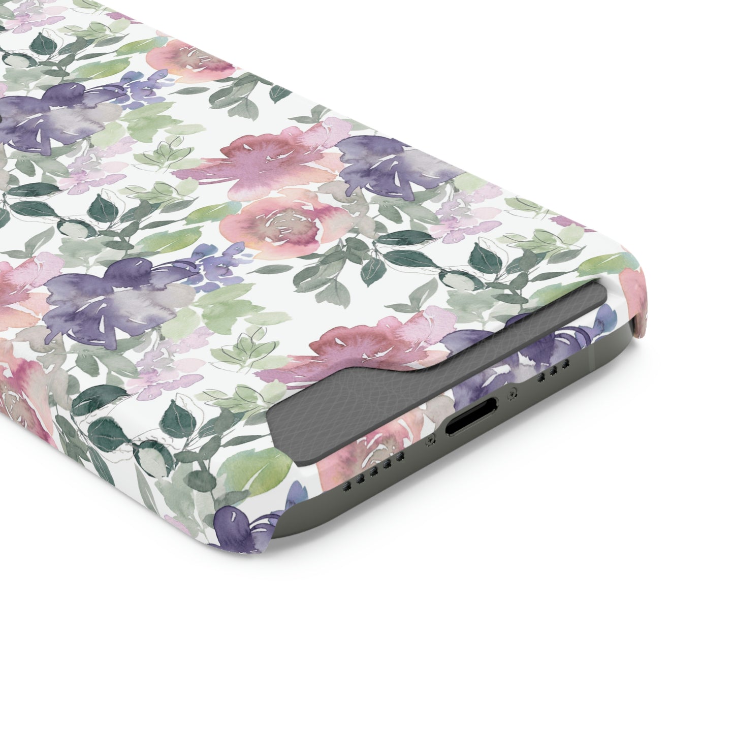 Purple Flower Phone Case With Card Holder